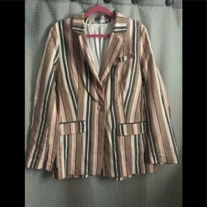 JustFab Stripe Linen Girlfriend Blazer